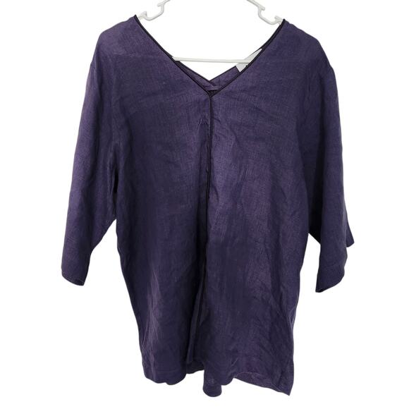 ALPHA STUDIO Linen Top‎ M/L Purple Cottage Minimalist Beach Coastal Grandma - Picture 1 of 9